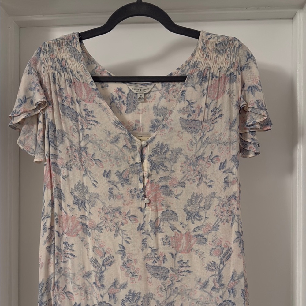 Lucky Brand Pastel Floral Ruffle Sleeve Blouse NWT